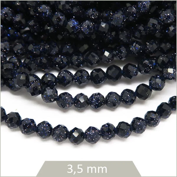 Env. 120 perles rondes à facettes 3,5 mm, Pierre de sable bleue