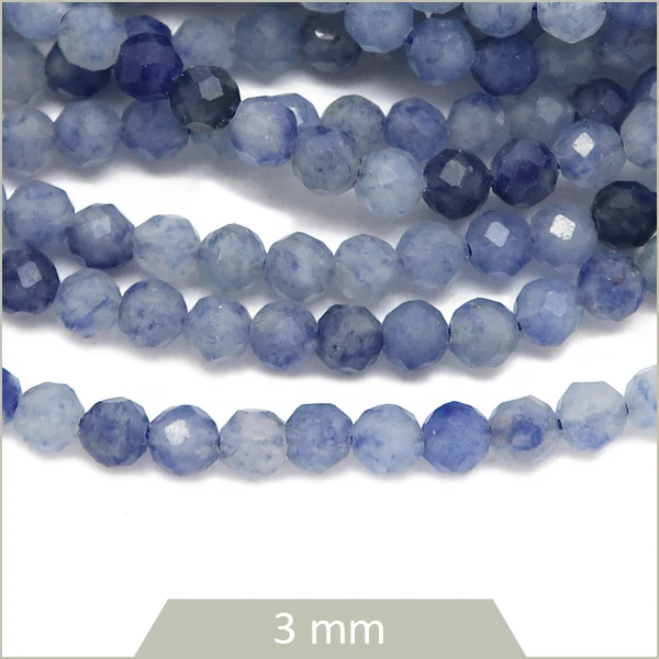 Env. 120 perles à facettes en Aventurine bleue, 3 mm