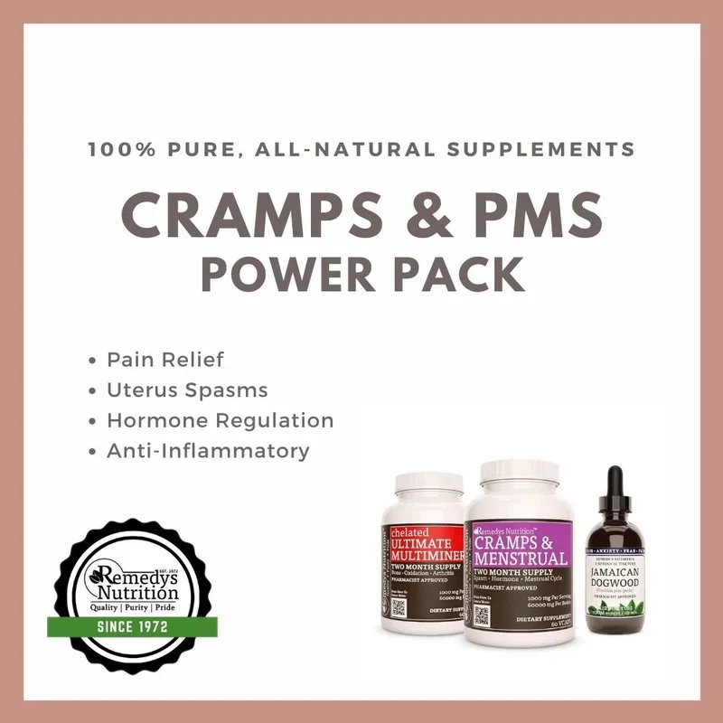 Pack d'alimentation pour les crampes et le syndrome prémenstruel™ : trois flacons de capsules et de teinture