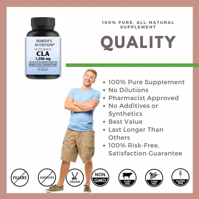 Acide linoléique conjugué CLA 1,250 90 mg, XNUMX gélules
