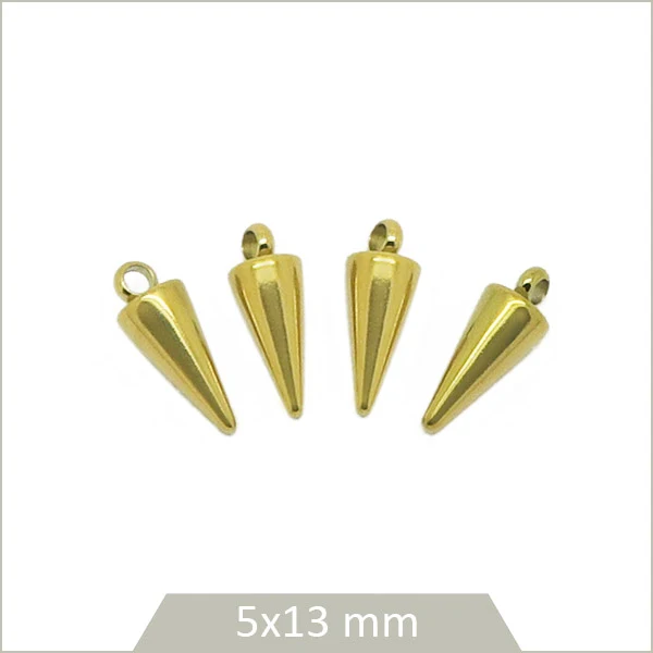 4 breloques coniques en acier inoxydable doré