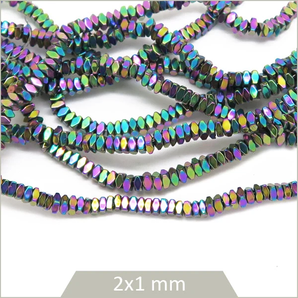 Env. 390 perles intercalaires polygones en hématite arc-en-ciel 2 mm