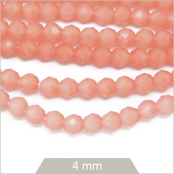 Env. 95 perles de verre à facettes corail, 4 mm