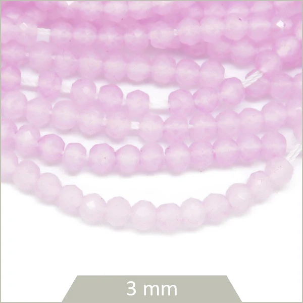 Env. 130 perles de verre à facettes lila, 3 mm