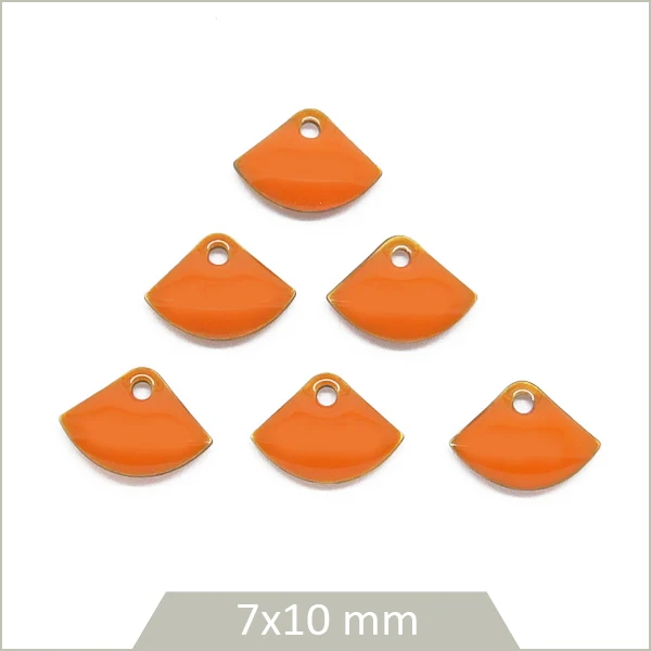 6 sequins effet émaillé petit éventail orange