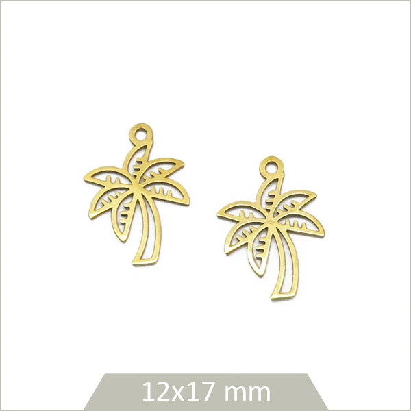2 breloques palmier ajourées acier inoxydable doré 316L