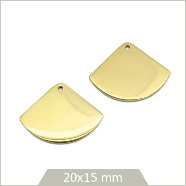 4 breloques éventails en acier inoxydable doré, 20x15 mm