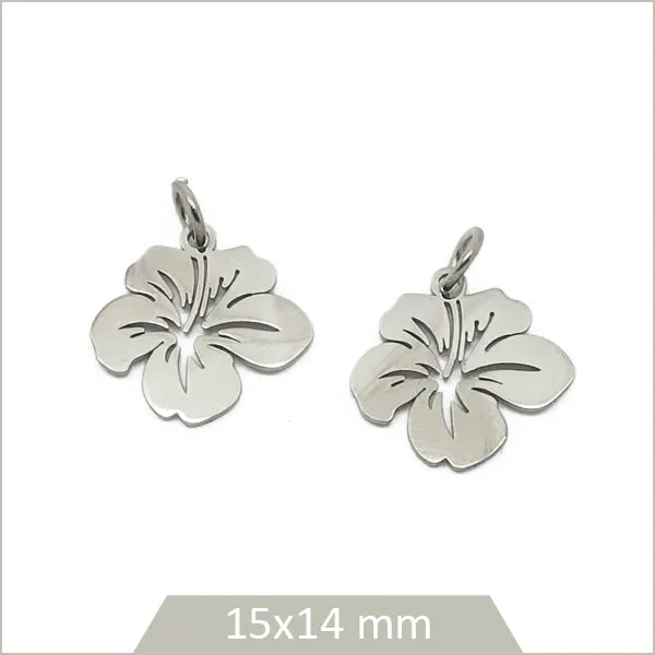 4 breloques hibiscus en acier inoxydable 304
