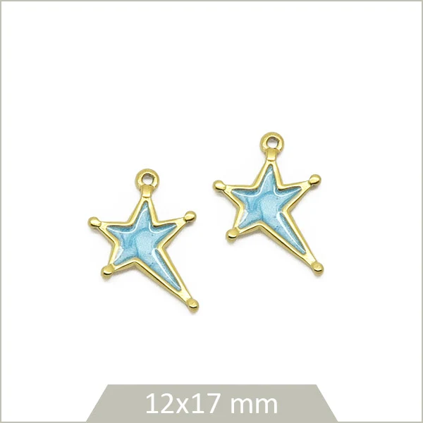 2 breloques étoiles bleues en acier inoxydable doré