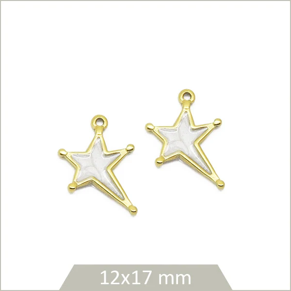 2 breloques étoiles blanches en acier inoxydable doré