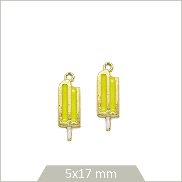 2 breloques glace en acier inoxydable doré, effet émail jaune