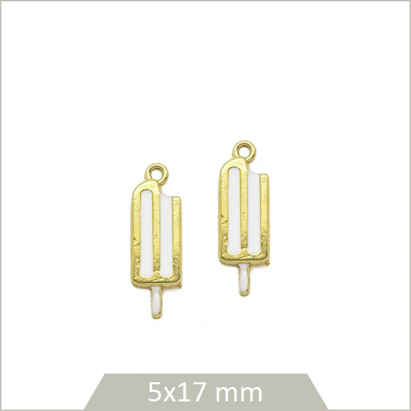 2 breloques glace en acier inoxydable doré, effet émail blanc