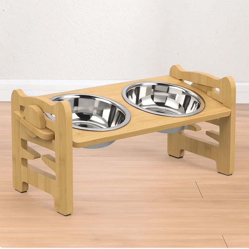 Gamelle en hauteur en bois pour grand chien