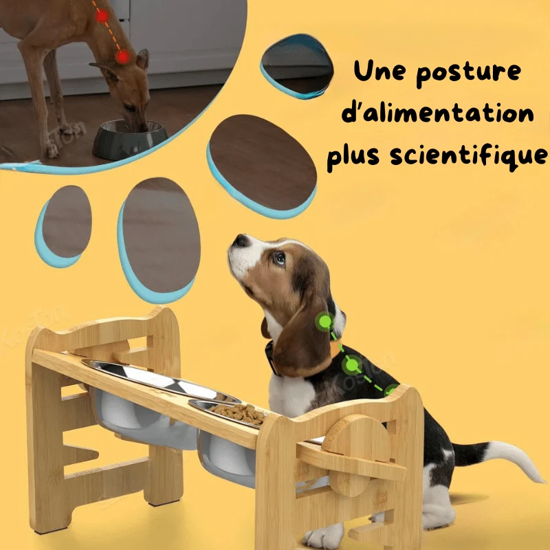 Gamelle en hauteur en bois pour grand chien