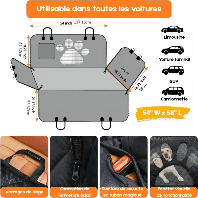 Protection de siège avec rangement pour chien