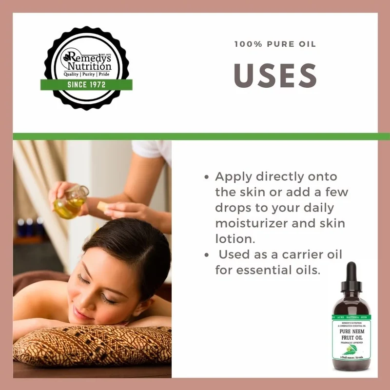 Huile de fruit de neem pure pour usage cosmétique topique 2 onces liquides