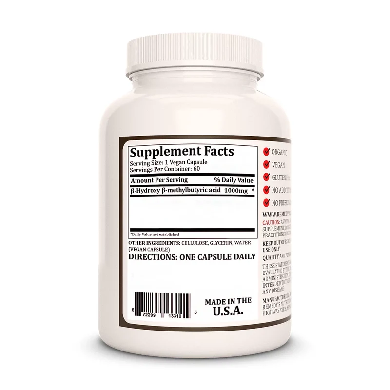 HMB (acide bêta-hydroxy bêta-méthylbutyrique) 1000 mg 60 capsules végétaliennes