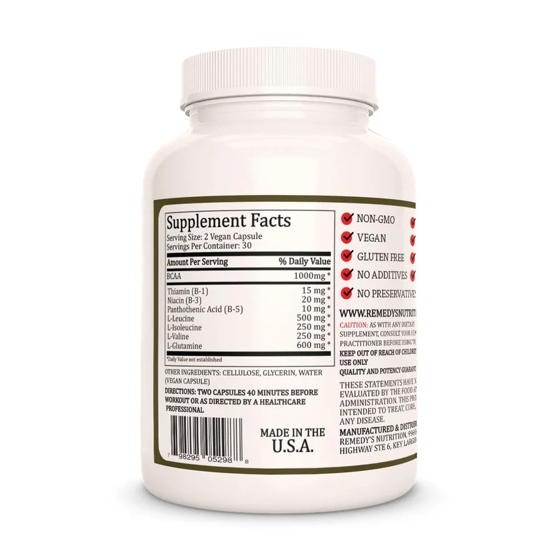Acides aminés ramifiés BCAA 1000 mg, 60 capsules végétaliennes