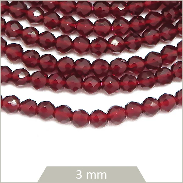 Env. 125 perles de verre à facettes rouge grenat, 3 mm