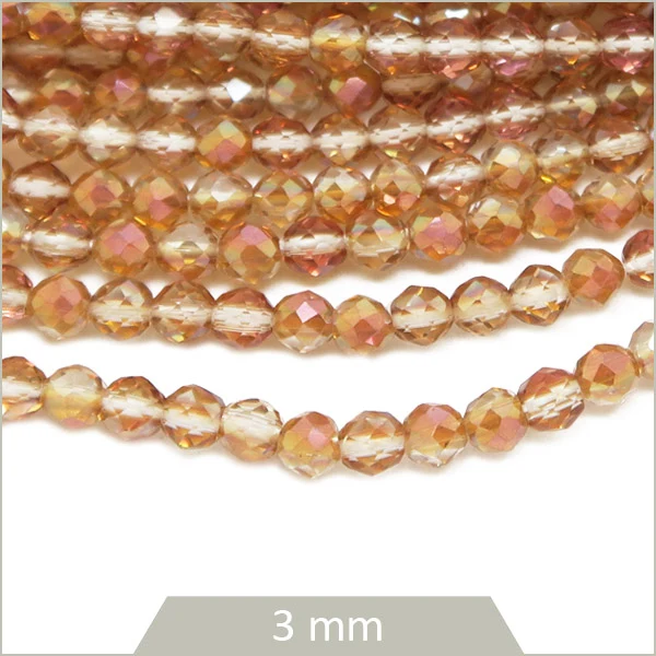 Env. 125 perles de verre à facettes rose orangé irisé, 3 mm