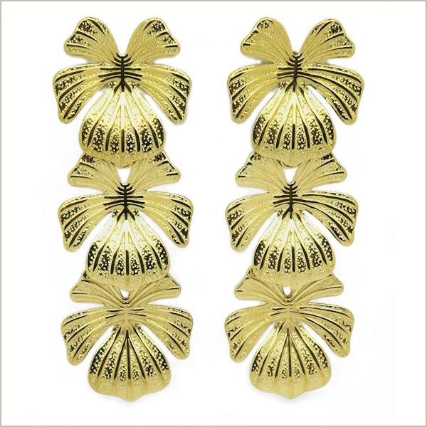 1 paire de boucles d'oreilles trio floral en acier inoxydable doré