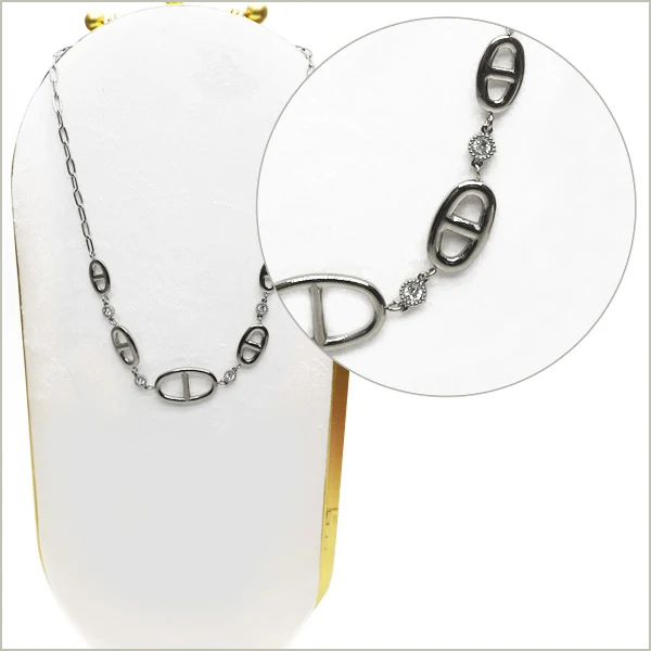 1 collier chaîne maillon ovale et strass en acier inoxydable 20 cm