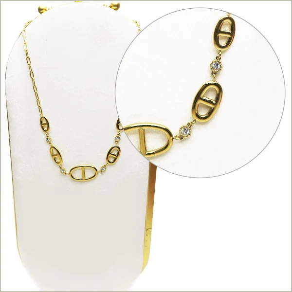 1 collier chaîne maillon ovale et strass en acier inoxydable doré 20 cm