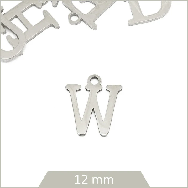 1 breloque lettre W en acier inoxydable
