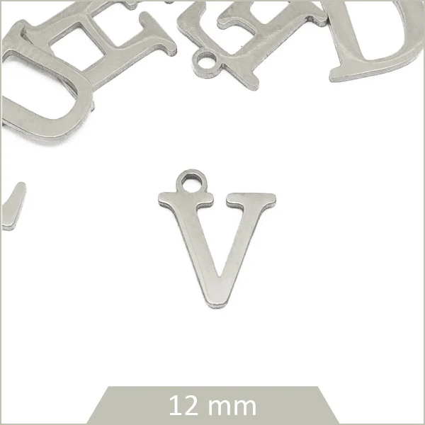 1 breloque lettre V en acier inoxydable