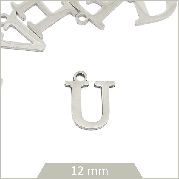 1 breloque lettre U en acier inoxydable