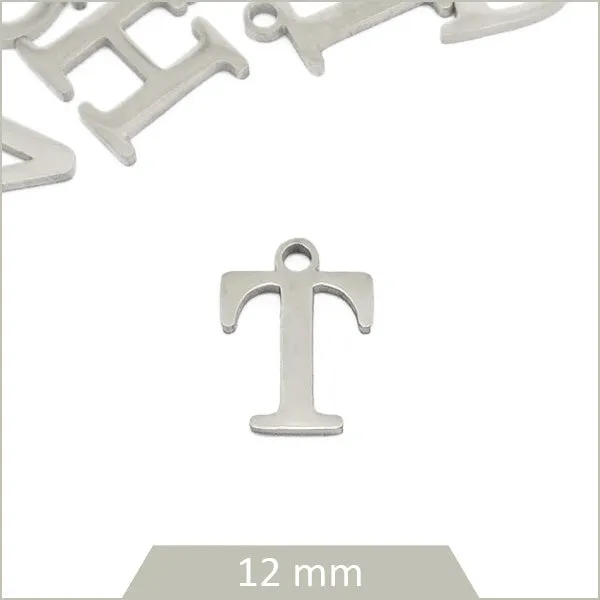 1 breloque lettre T en acier inoxydable