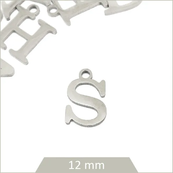 1 breloque lettre S en acier inoxydable