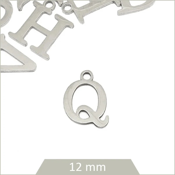 1 breloque lettre Q en acier inoxydable