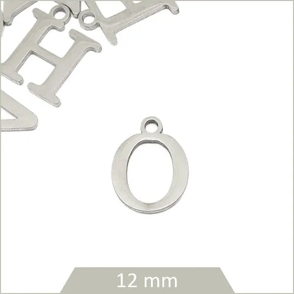 1 breloque lettre O en acier inoxydable