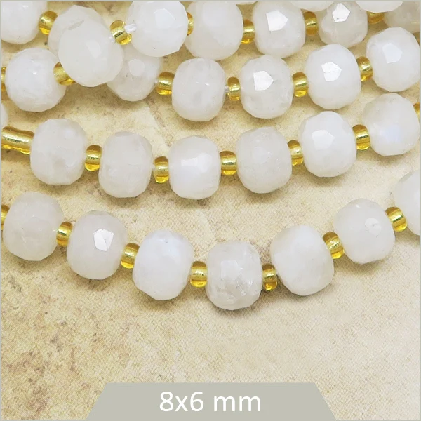 Env. 45 perles donuts à facettes Pierre de Lune rare, 8x6 mm