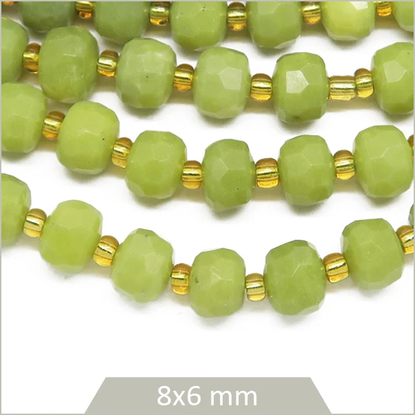 Env. 45 perles donuts à facettes en Jade Serpentine, 8x6 mm