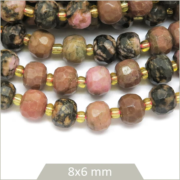 Env. 45 perles donuts à facettes Rhodochrosite, 8x6 mm