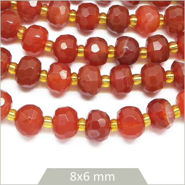 Env. 40 perles donuts à facettes en Agate rouge, 8x6 mm