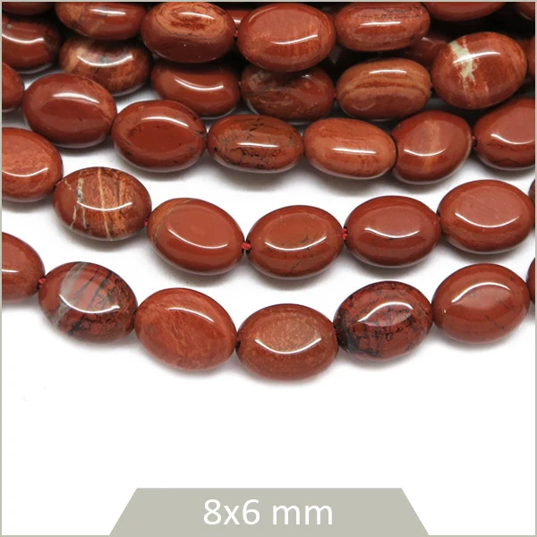 Env. 45 perles ovales en Jaspe rouge, 8x6 mm