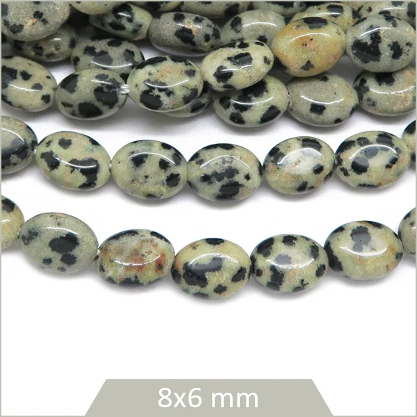 Env. 45 perles ovales Jaspe dalmatien, 8x6 mm