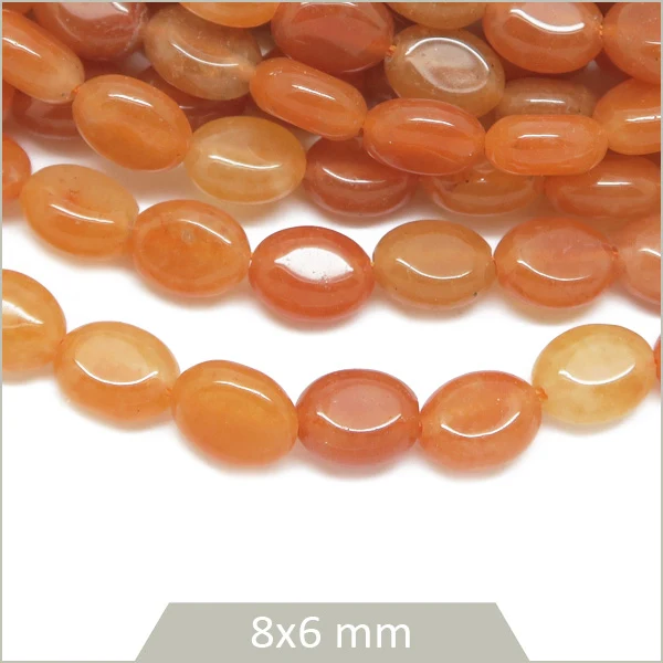 Env. 45 perles ovales en Aventurine rouge, 8x6 mm