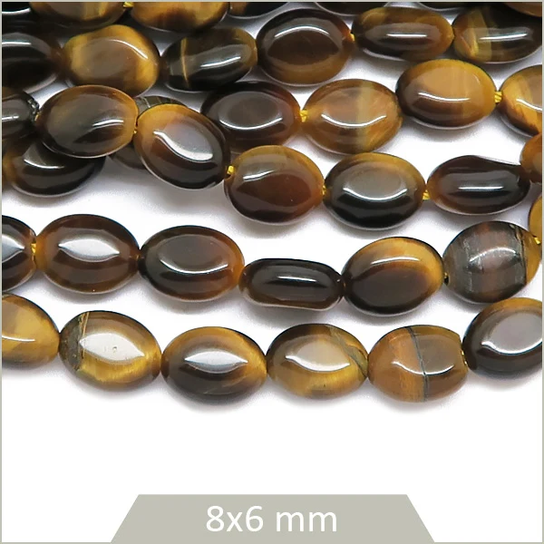 Env. 45 perles ovales Œil de tigre, 8x6 mm