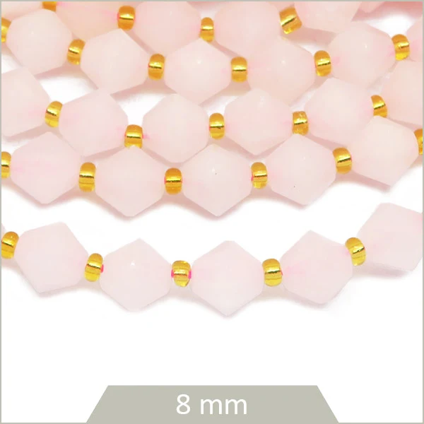 Env. 35 perles toupies en Quartz rose, 8 mm