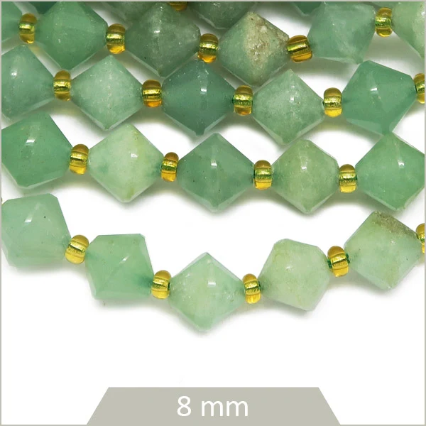 Env. 35 perles toupies en Aventurine, 8 mm