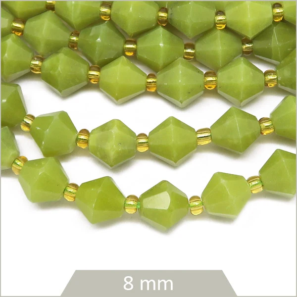 Env. 35 perles toupies en Jade serpentine, 8 mm