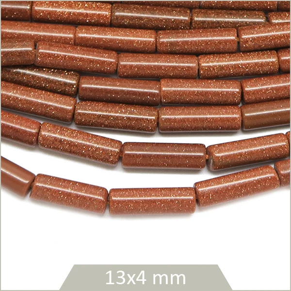 Env. 30 perles tubes de Pierre de sable dorée, 13x4 mm