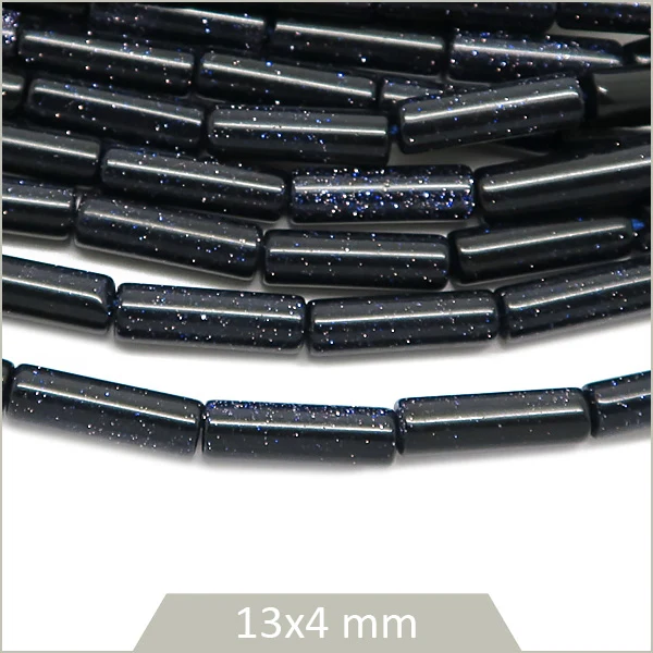 Env. 30 perles tubes de Pierre de sable bleue, 13x4 mm