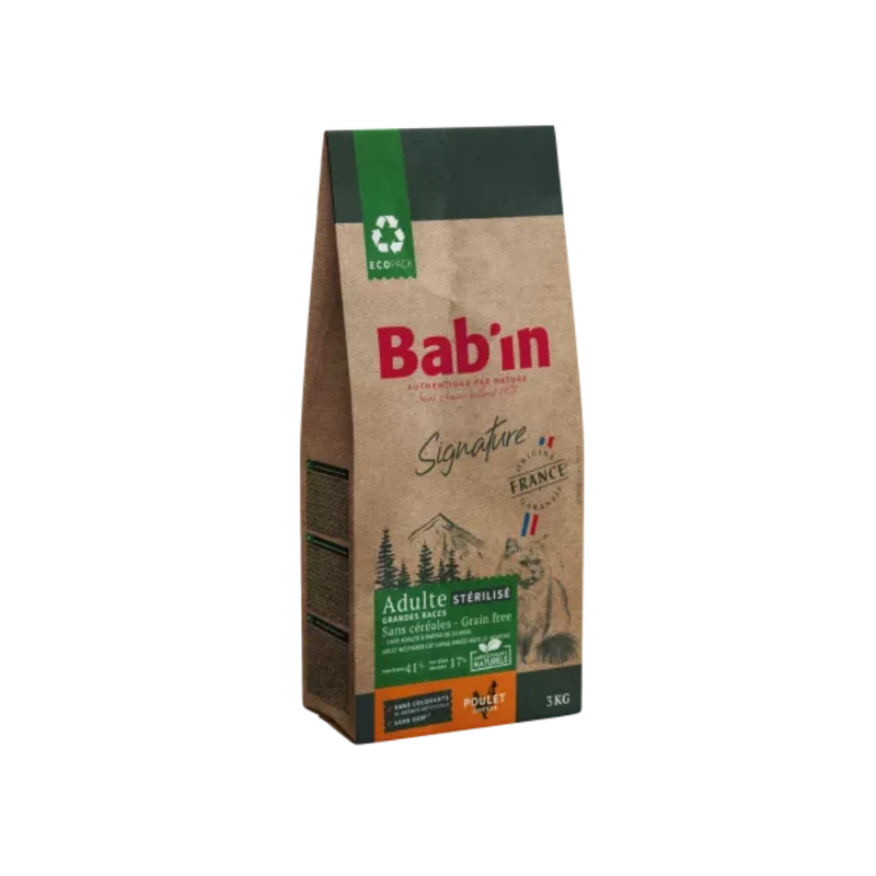 Croquettes pour chat - Adulte (grandes races) Stérilisé - Poulet Sans Céréales - Bab'in Signature