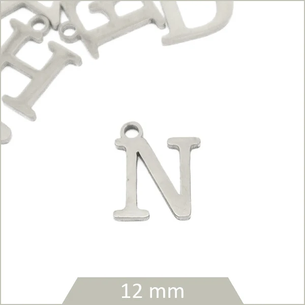 1 breloque lettre N en acier inoxydable