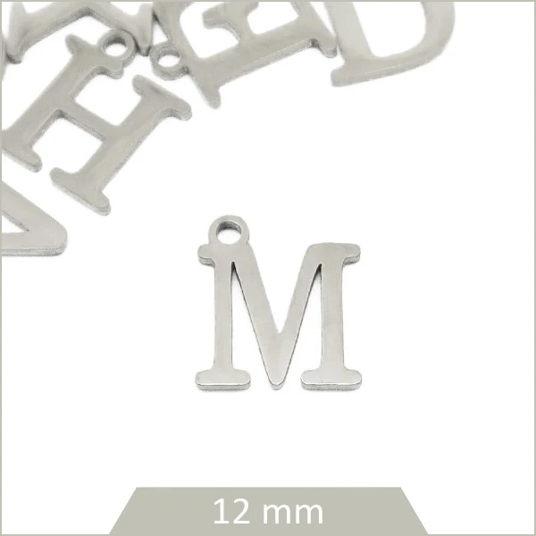 1 breloque lettre M en acier inoxydable